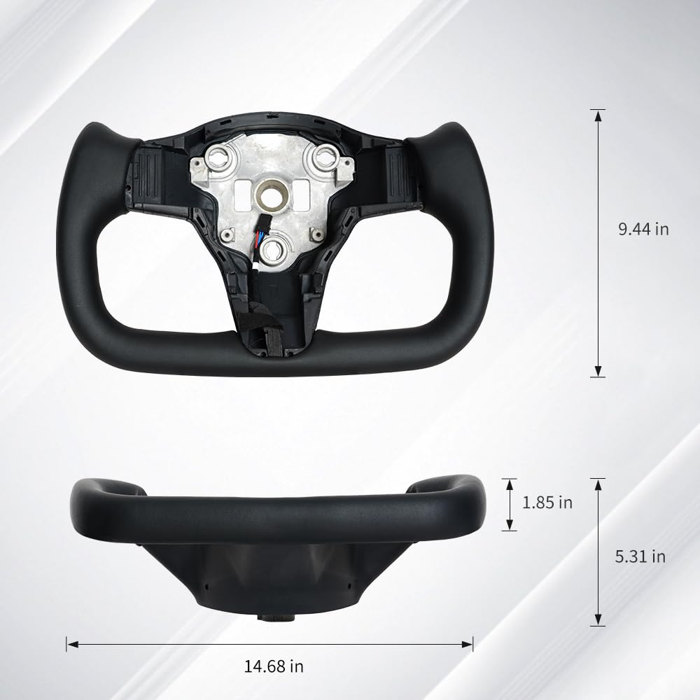 JIANGGAI Yoke Steering Wheel, Black Microfiber Leather with Side Carbon Fiber for Tesla Model 3/Y 2017-2023 With Heating Function
