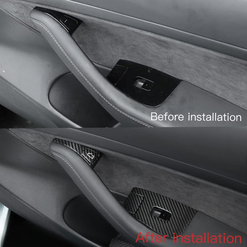 for 14pcs Carbon Fiber Car Window Glass Lift Button Trim Switch Cover for Tesla Model 3 (2021-2023) Model Y (2021-2024) Door Armrest Panel Cover(for New Model 3/Y, Matte Black)