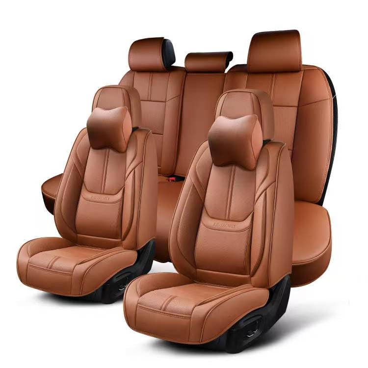 KIDYACWST Auto Car Seat Covers Accessories Full Set Leather Cushion Protector Breathable Waterproof Seat Cover for Cars Universal Fit (Brown, Front Pair and Rear)