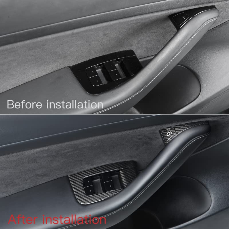 for 14pcs Carbon Fiber Car Window Glass Lift Button Trim Switch Cover for Tesla Model 3 (2021-2023) Model Y (2021-2024) Door Armrest Panel Cover(for New Model 3/Y, Matte Black)
