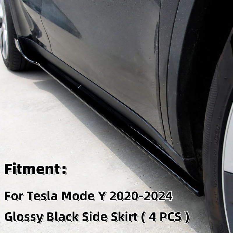 SKKYORO 4-Piece Side Skirt Extension Kit for Tesla Model Y 2020-2024, Gloss Black ABS Rocker Panel Splitter