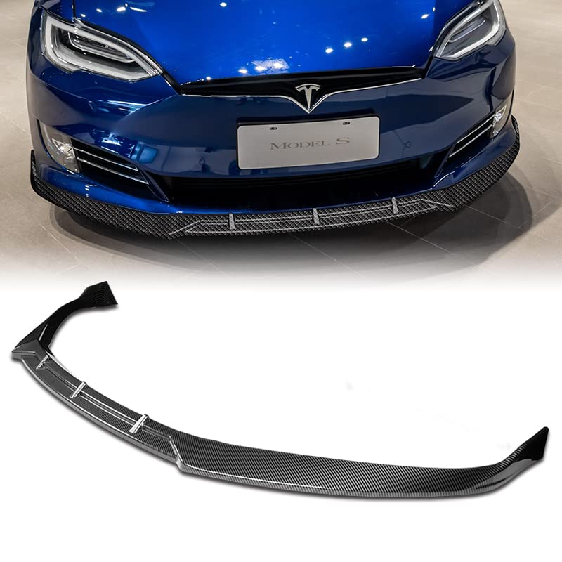 HK5 9pcs Combo Front Bumper Body Kit Lip + Side Skirt Extensions Diffuser Compatible with 2016-2020 Tesla Model S 2017 2018 2019 (Painted Carbon)