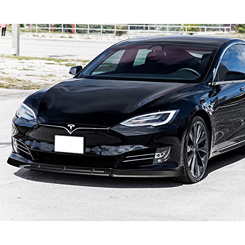 HK5 9pcs Combo Front Bumper Body Kit Lip + Side Skirt Extensions Diffuser Compatible with 2016-2020 Tesla Model S 2017 2018 2019 (Painted Carbon)