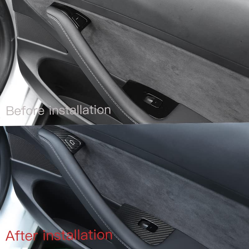 for 14pcs Carbon Fiber Car Window Glass Lift Button Trim Switch Cover for Tesla Model 3 (2021-2023) Model Y (2021-2024) Door Armrest Panel Cover(for New Model 3/Y, Matte Black)