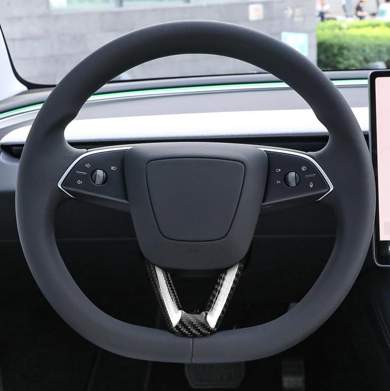 Compatible with 2024 Tesla Model 3 Steering Wheel Chin Real Carbon Fiber Decoration Cover, 2024 Tesla Model 3 Accessories