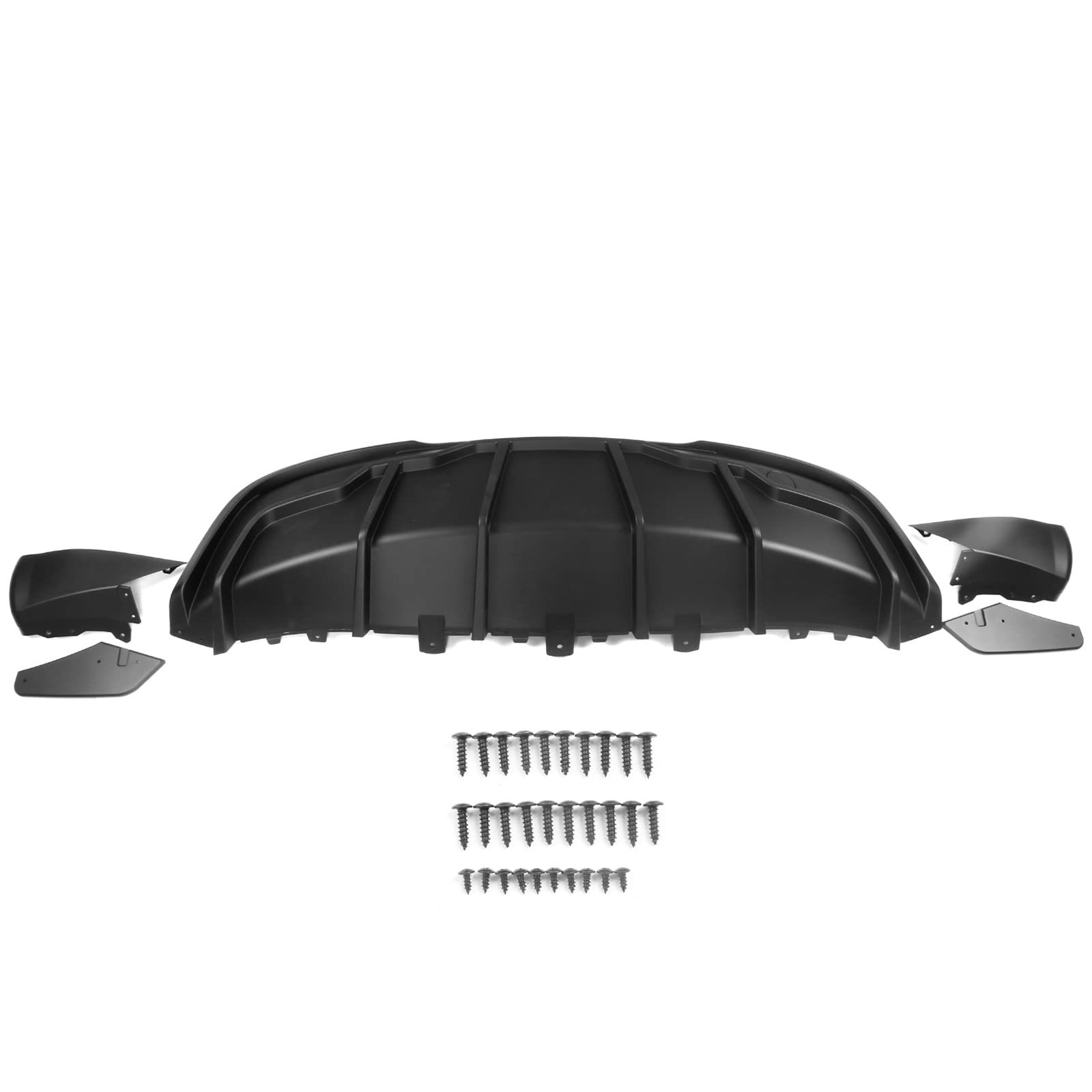 IKON MOTORSPORTS, Rear Diffuser Compatible with 2020-2024 Tesla Model Y, Matte Black IKON Style PP Rear Bumper Lip Shark Fin Splitter Replacement 3PC, 2021