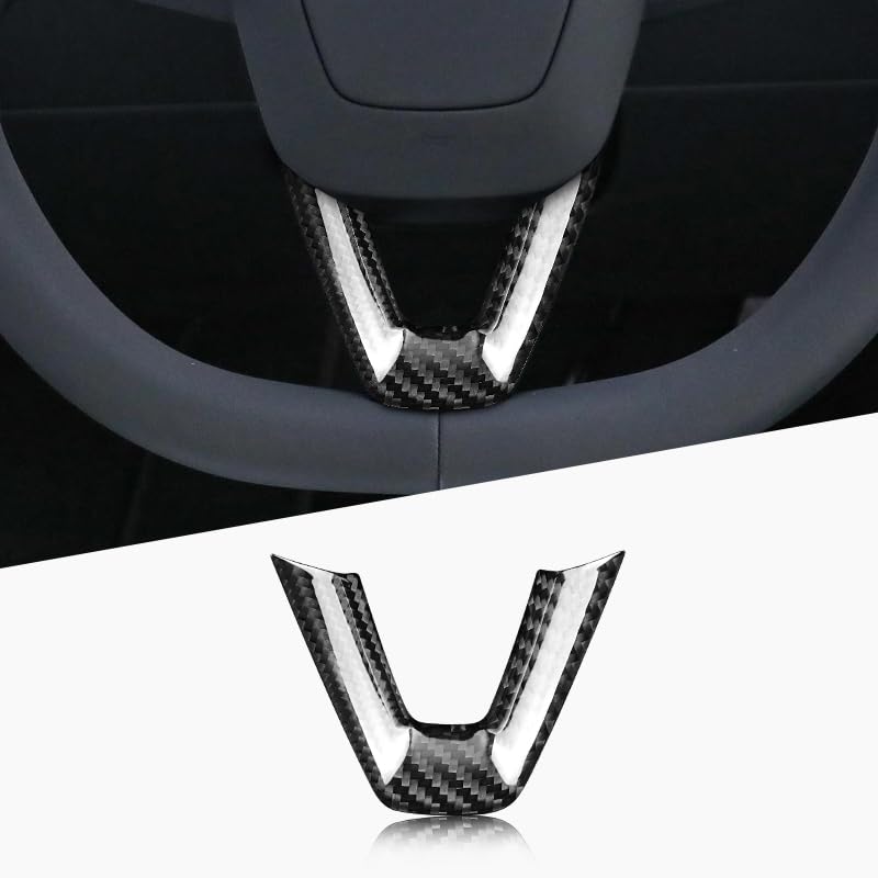 Compatible with 2024 Tesla Model 3 Steering Wheel Chin Real Carbon Fiber Decoration Cover, 2024 Tesla Model 3 Accessories