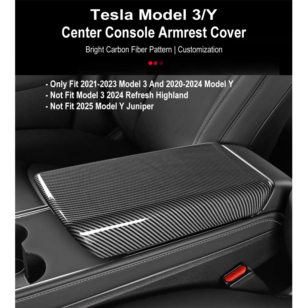 StarYtbl Center Control Armrest Cover for 2021-2023 Model 3 and 2020-2024 Model Y, Tesla Arm Rest Cover is Made of ABS Material with Carbon Fiber, Not TPE Or Leather (Bright Carbon Fiber Pattern)