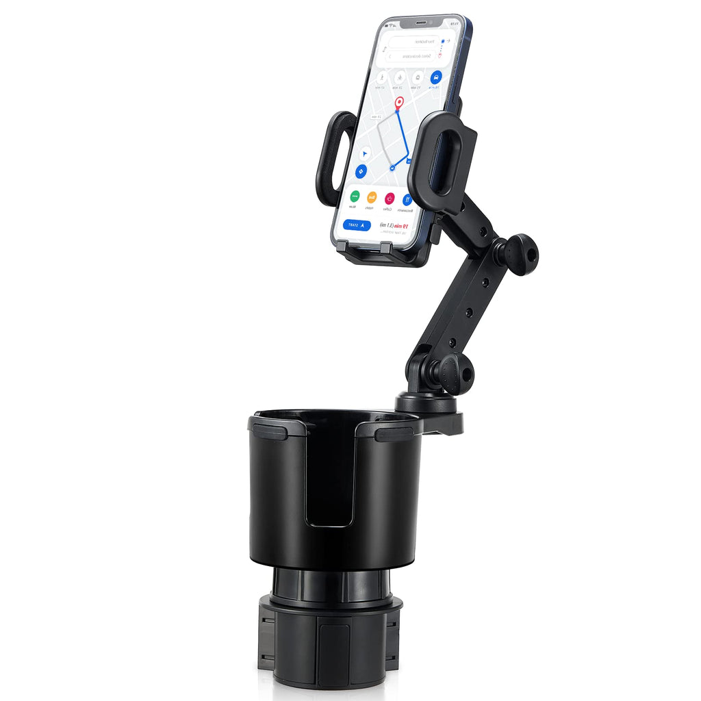 This Hill Car Cup Holder Expander Adjustable Base with Phone Mount 360° Rotation Cup Holder Cell Phone Holder for Car Compatible with iPhone All Smartphones