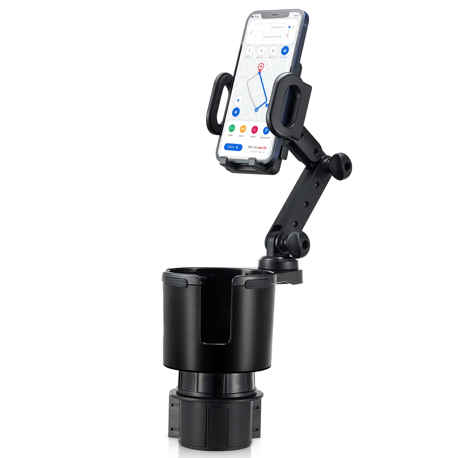 This Hill Car Cup Holder Expander Adjustable Base with Phone Mount 360° Rotation Cup Holder Cell Phone Holder for Car Compatible with iPhone All Smartphones