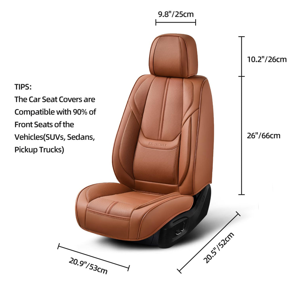 KIDYACWST Auto Car Seat Covers Accessories Full Set Leather Cushion Protector Breathable Waterproof Seat Cover for Cars Universal Fit (Brown, Front Pair and Rear)