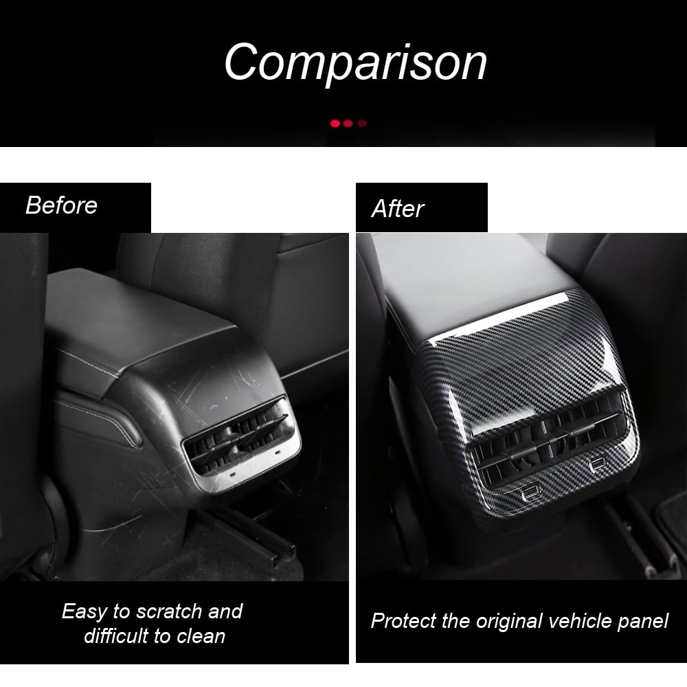 StarYtbl Rear Center Console Air Condition Vent Cover For Tesla 2016-2023 Model 3 and 2020-2024, Model Y Rear AC Vent Cover Trim, AC Vent Cover Car Decoration Accessories (Bright Carbon Fiber Pattern)
