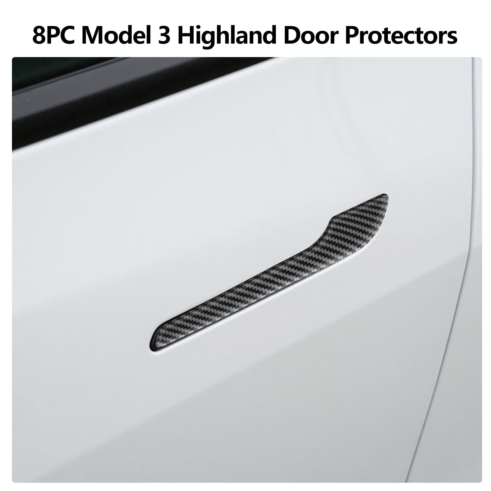 4PCS Tesla Model 3/Y Door Handle Cover Set (2017-2025) Highland & Juniper Compatible, Car Door Handle Sills Protection Wrap Exterior Accessories, Carbon Fiber 3D Sticker