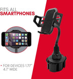 Macally Car Cup Holder Phone Mount - Securely Holds Phones up to 4.1” Wide - Flexible Gooseneck & 360° Rotatable Cradle