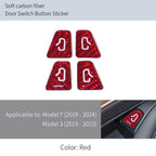 HarmoFolk Premium Carbon Fiber Door Button Decals for Tesla Model 3 (2019-2023) & Model Y (2019-2024) Textured Protective Film (Red/Black) | Exact Fit | Interior Accessories (Red)