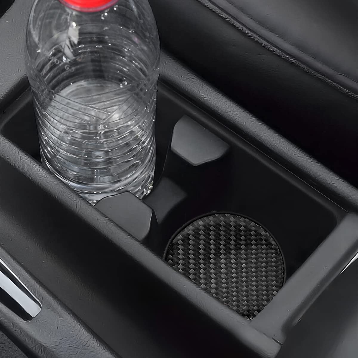 BESULEN Car Cup Holder Coaster, 2 PCS Carbon Fiber Non-Slip Embedded Coasters, Universal 2.75 Inch Cup Holder Insert Coaster Pad, Sports Racing Durable Drink Mat, Car Interior Accessories
