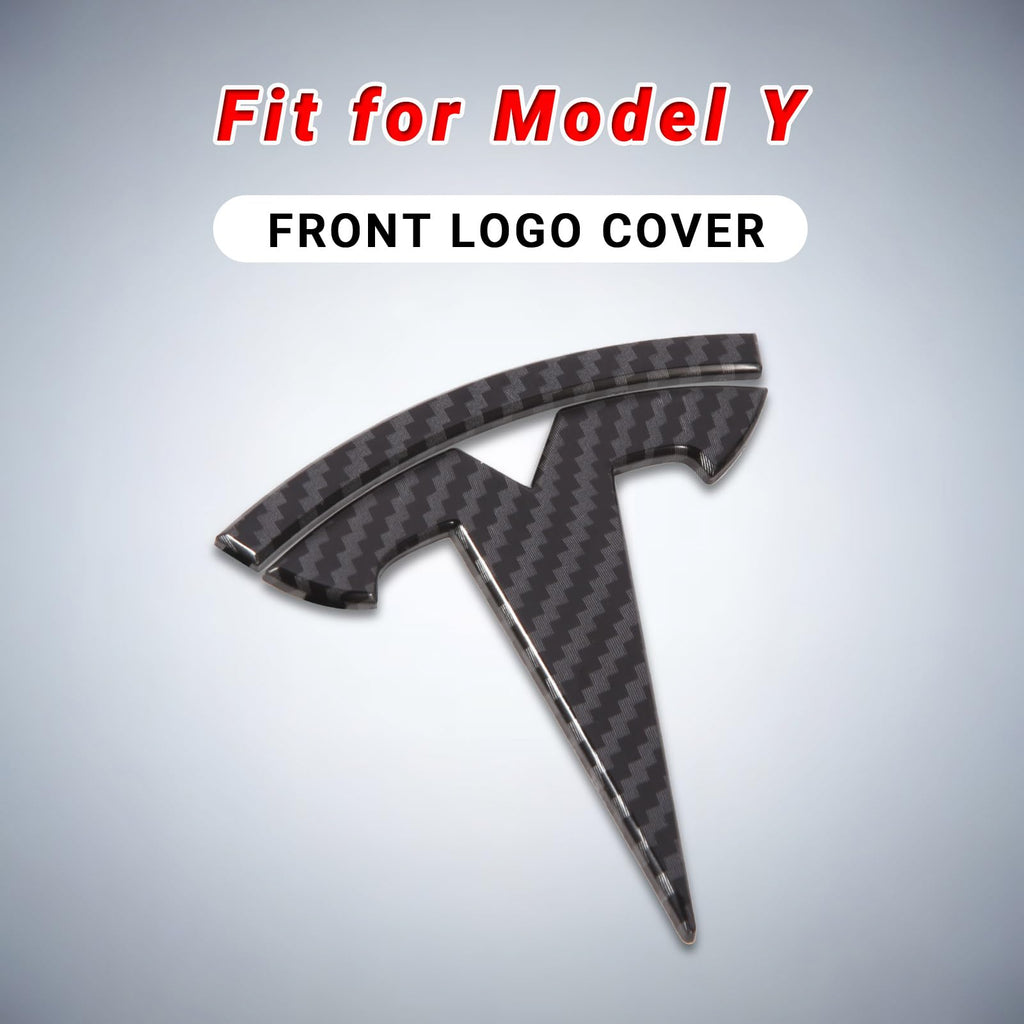 Nanaholy Model Y Accessories for Tesla 2024 2023 2022 2021 2020 Emblem Sticker 2PCS/Set Logo Decal (Black- Carbon Fiber Pattern)
