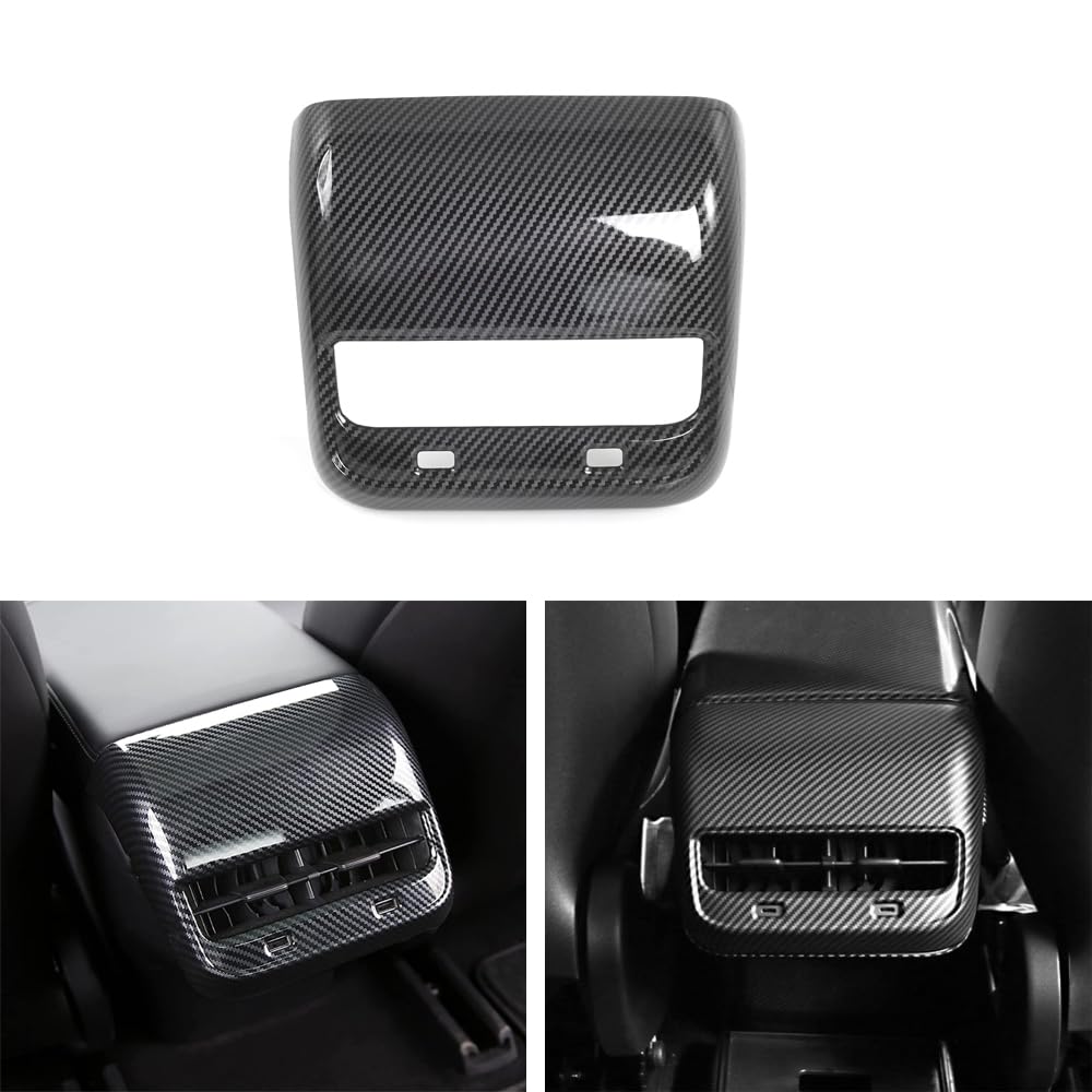 StarYtbl Rear Center Console Air Condition Vent Cover For Tesla 2016-2023 Model 3 and 2020-2024, Model Y Rear AC Vent Cover Trim, AC Vent Cover Car Decoration Accessories (Bright Carbon Fiber Pattern)