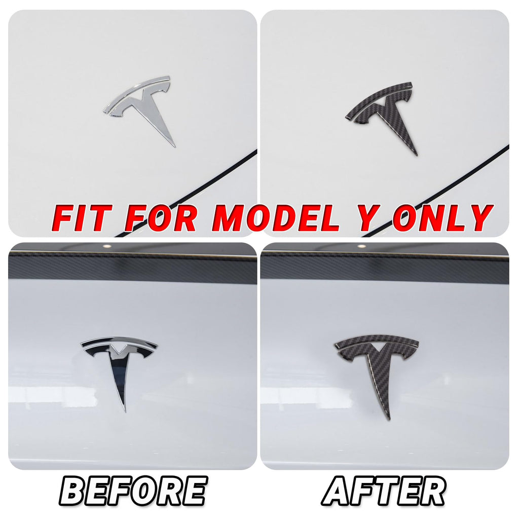Nanaholy Model Y Accessories for Tesla 2024 2023 2022 2021 2020 Emblem Sticker 2PCS/Set Logo Decal (Black- Carbon Fiber Pattern)