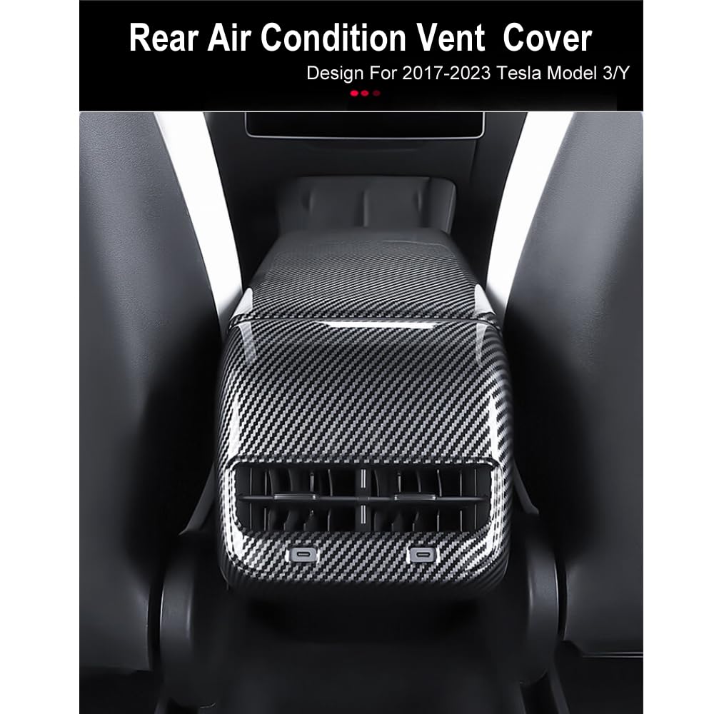 StarYtbl Rear Center Console Air Condition Vent Cover For Tesla 2016-2023 Model 3 and 2020-2024, Model Y Rear AC Vent Cover Trim, AC Vent Cover Car Decoration Accessories (Bright Carbon Fiber Pattern)