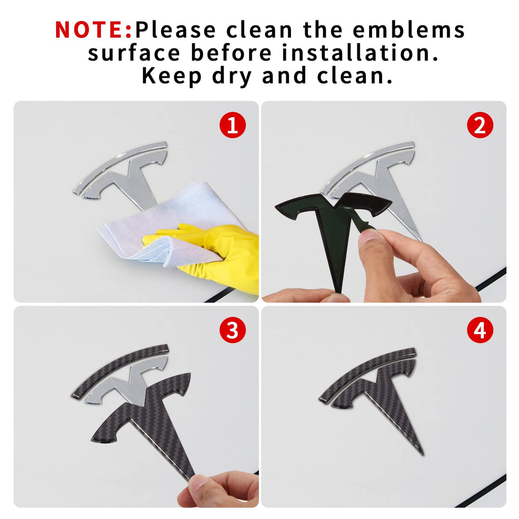 Nanaholy Model Y Accessories for Tesla 2024 2023 2022 2021 2020 Emblem Sticker 2PCS/Set Logo Decal (Black- Carbon Fiber Pattern)