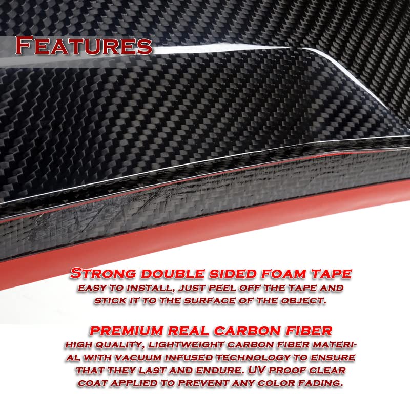 HYPERSPEED Real Carbon Fiber Trunk Spoiler Wing Lip kit Rear V-Style Fit for 2012 2013 2014 2015 2016 2017 2018 2019 2020 2021 2022 Tesla Model S, Car Mods Accessories Replacement, (2-SPC-7406-CF)