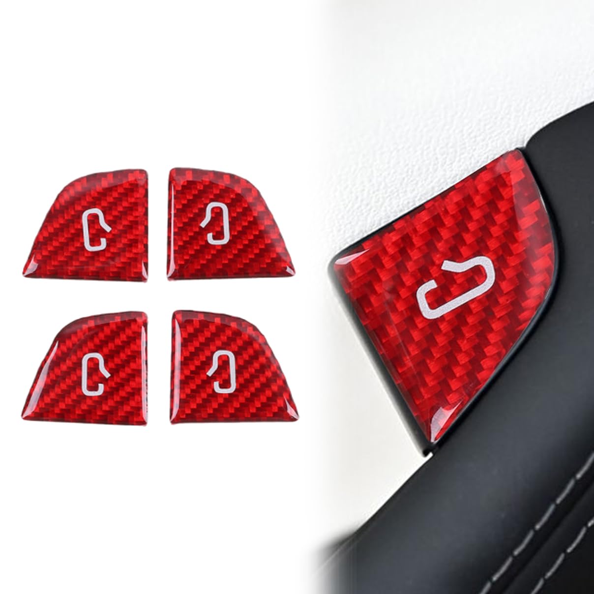 Carbon Fiber Door Lock Switch Cover Trim for Tesla Model 3 Highland 2024-2026 Model Y Juniper 2025-2026 (Red Carbon Fiber)