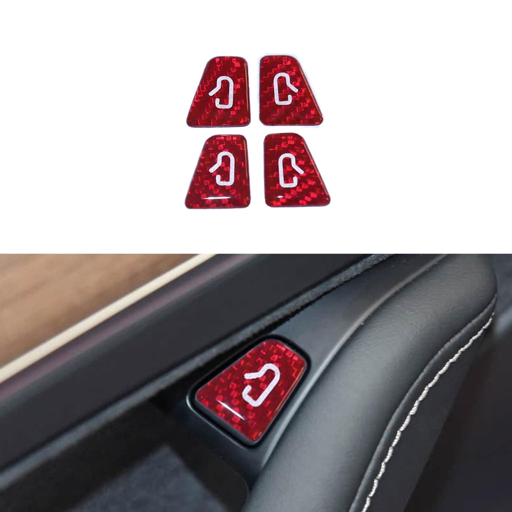HarmoFolk Premium Carbon Fiber Door Button Decals for Tesla Model 3 (2019-2023) & Model Y (2019-2024) Textured Protective Film (Red/Black) | Exact Fit | Interior Accessories (Red)