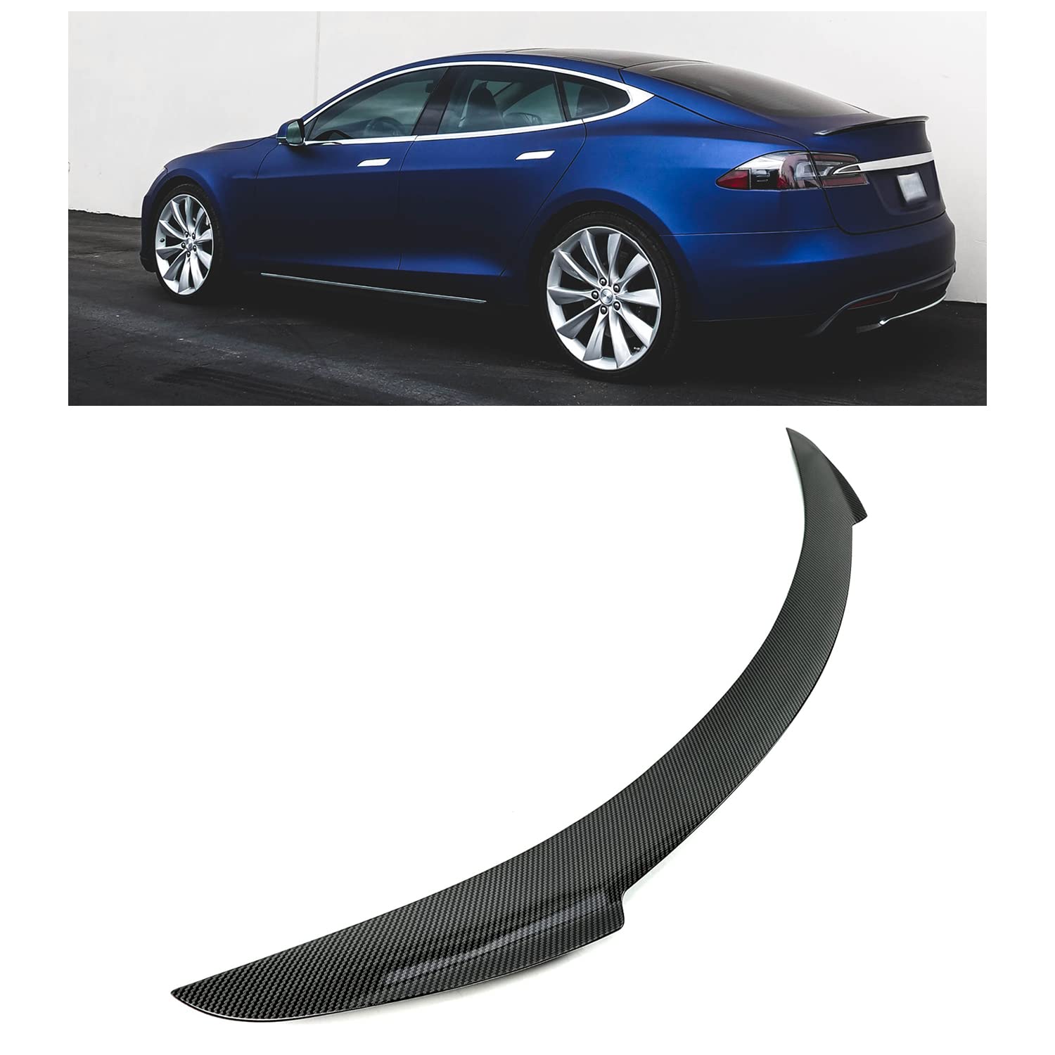 KUAFU Rear Trunk Spoiler Compatible with 2012-2021 Tesla Model S JC Style Trunk Lid Wing Lip Splitter Air Deflector ABS Plastic Carbon Fiber Style