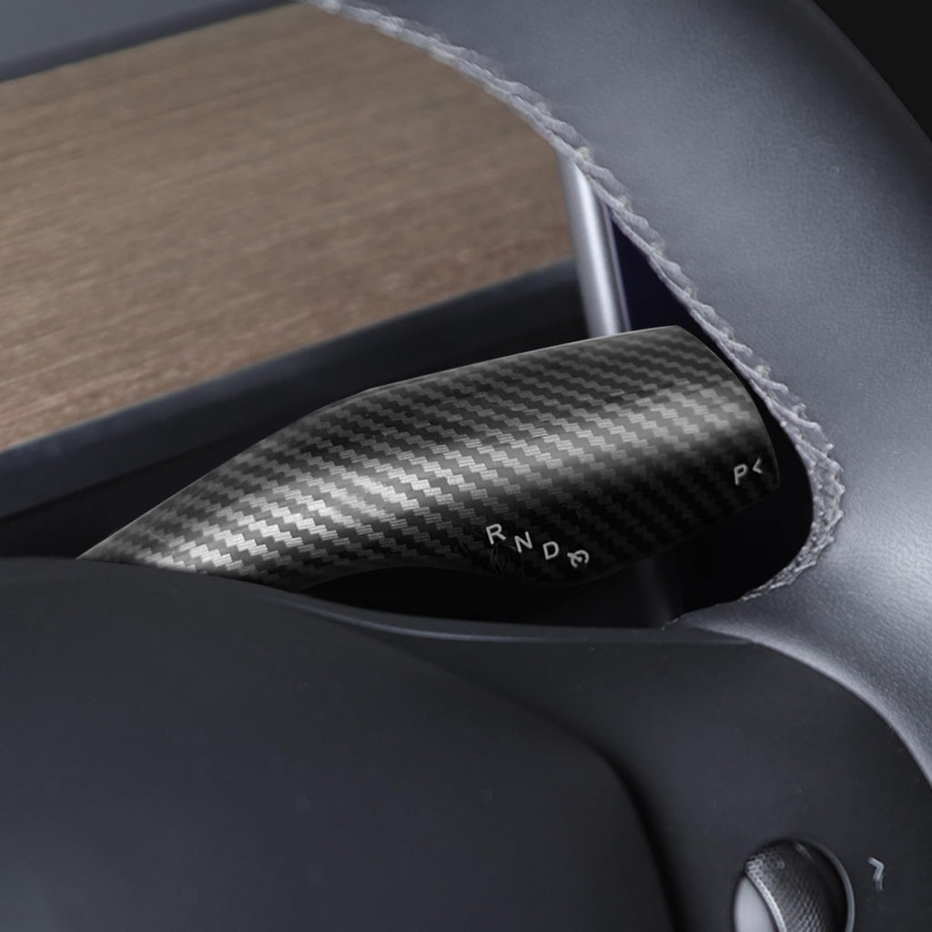Femibon Steering Lever Cover for Tesla Model 3 Model Y 2017-2024, Carbon Fiber Pattern Car Gear Shift Cover, Steering Wheel Cover Tesla Model 3 Model Y 2024 Accessories(Glossy Carbon Fiber Pattern)
