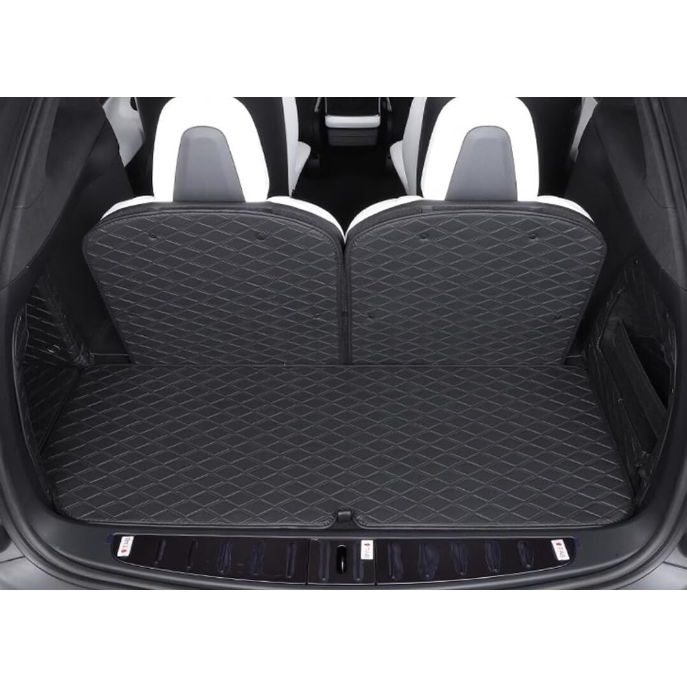 Car Trunk Mat for Tesla Model X 6/7 Seater 2016-2021(2022-Current DO NOT FIT) Full Coverage Trunk Cargo Mat All Weather Rear Cargo Liner Heavy Duty (Black with Black Stitching
