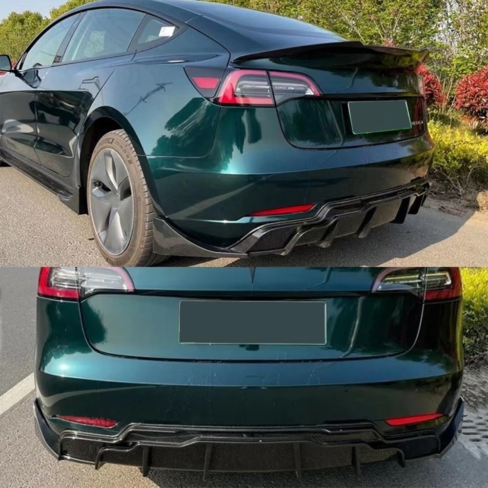 Ombialo Rear Lip Bumper Diffuser Compatible with 2017-2022 Tesla Model 3 Lower Bumper Lip Spoiler Body Kit 3PCS (Carbon Fiber Style)