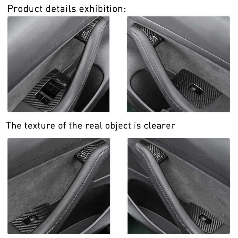 for 14pcs Carbon Fiber Car Window Glass Lift Button Trim Switch Cover for Tesla Model 3 (2021-2023) Model Y (2021-2024) Door Armrest Panel Cover(for New Model 3/Y, Matte Black)
