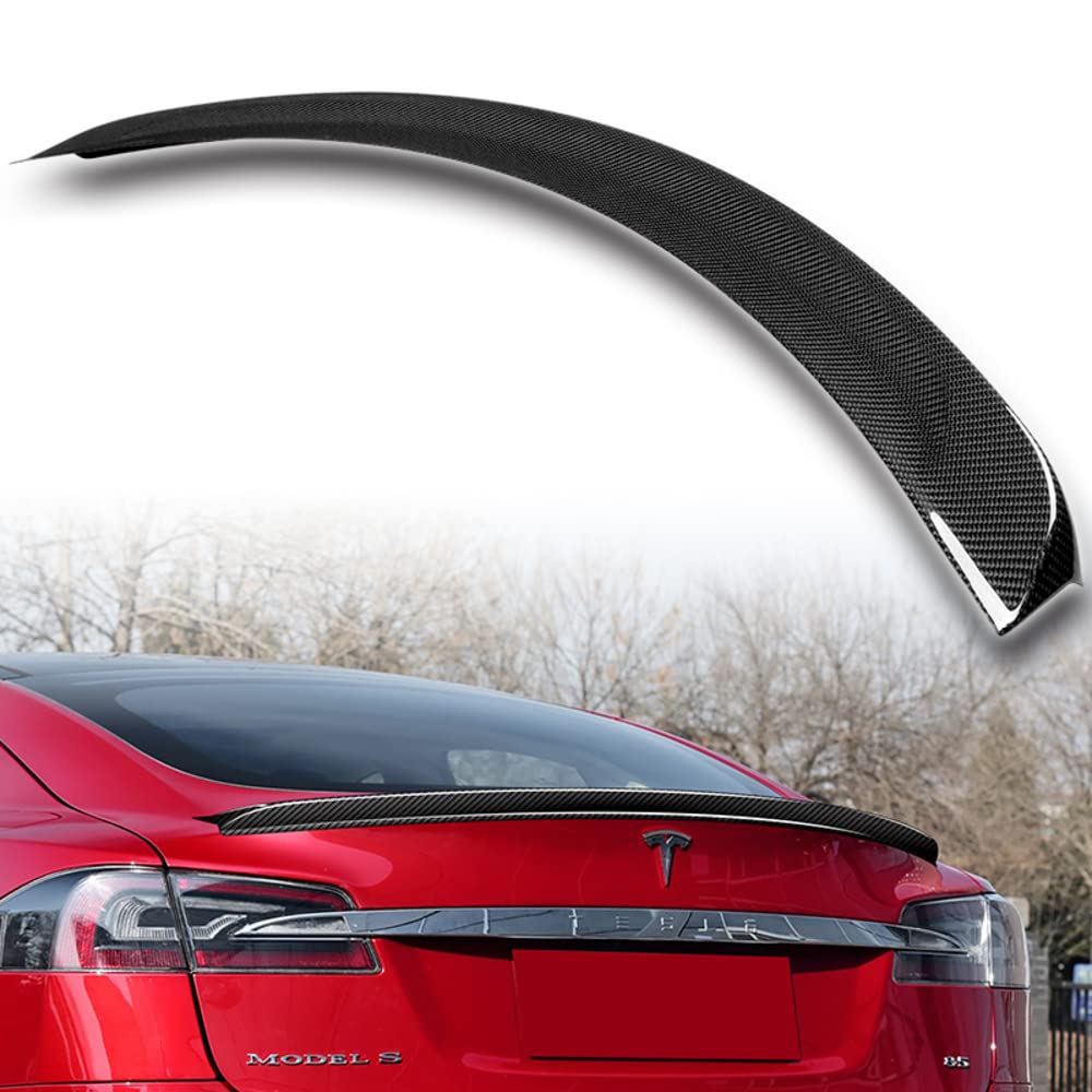 Q1-Tech, Carbon Fiber Lift Gate Trunk Spoiler Wing Compatible with 2012-2024 Tesla Model S, Rear Trunk Lip Spoiler, 2013 2014 2015 2016 2017 2018 2019 2020 2021 2022 2023, OE-Style