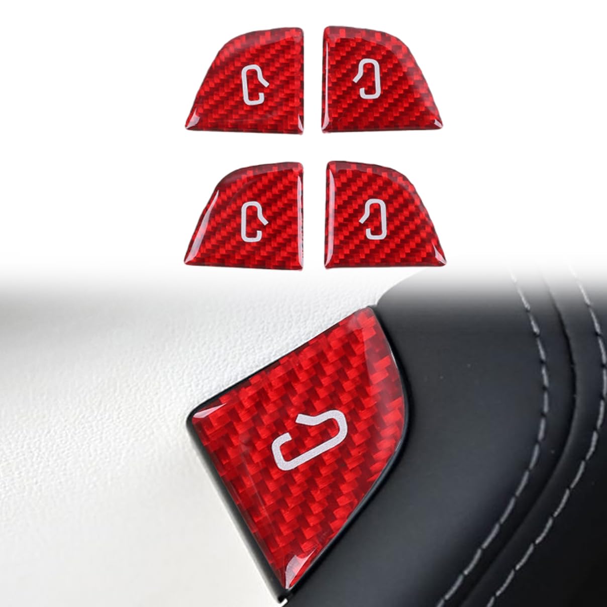 Carbon Fiber Door Lock Switch Cover Trim for Tesla Model 3 Highland 2024-2026 Model Y Juniper 2025-2026 (Red Carbon Fiber)