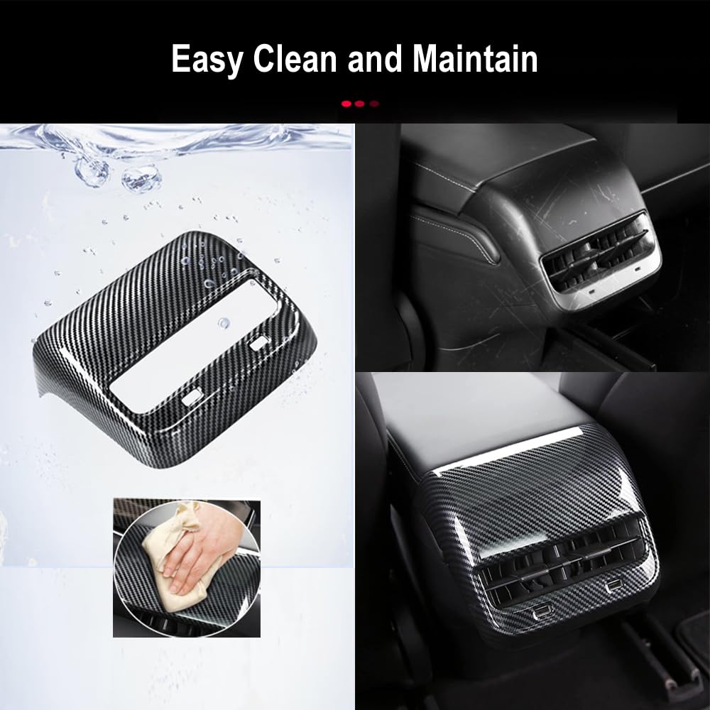 StarYtbl Rear Center Console Air Condition Vent Cover For Tesla 2016-2023 Model 3 and 2020-2024, Model Y Rear AC Vent Cover Trim, AC Vent Cover Car Decoration Accessories (Bright Carbon Fiber Pattern)