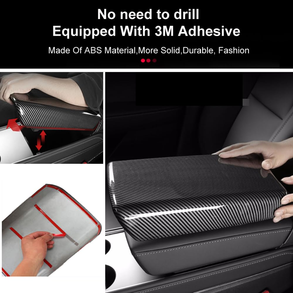 StarYtbl Center Control Armrest Cover for 2021-2023 Model 3 and 2020-2024 Model Y, Tesla Arm Rest Cover is Made of ABS Material with Carbon Fiber, Not TPE Or Leather (Bright Carbon Fiber Pattern)