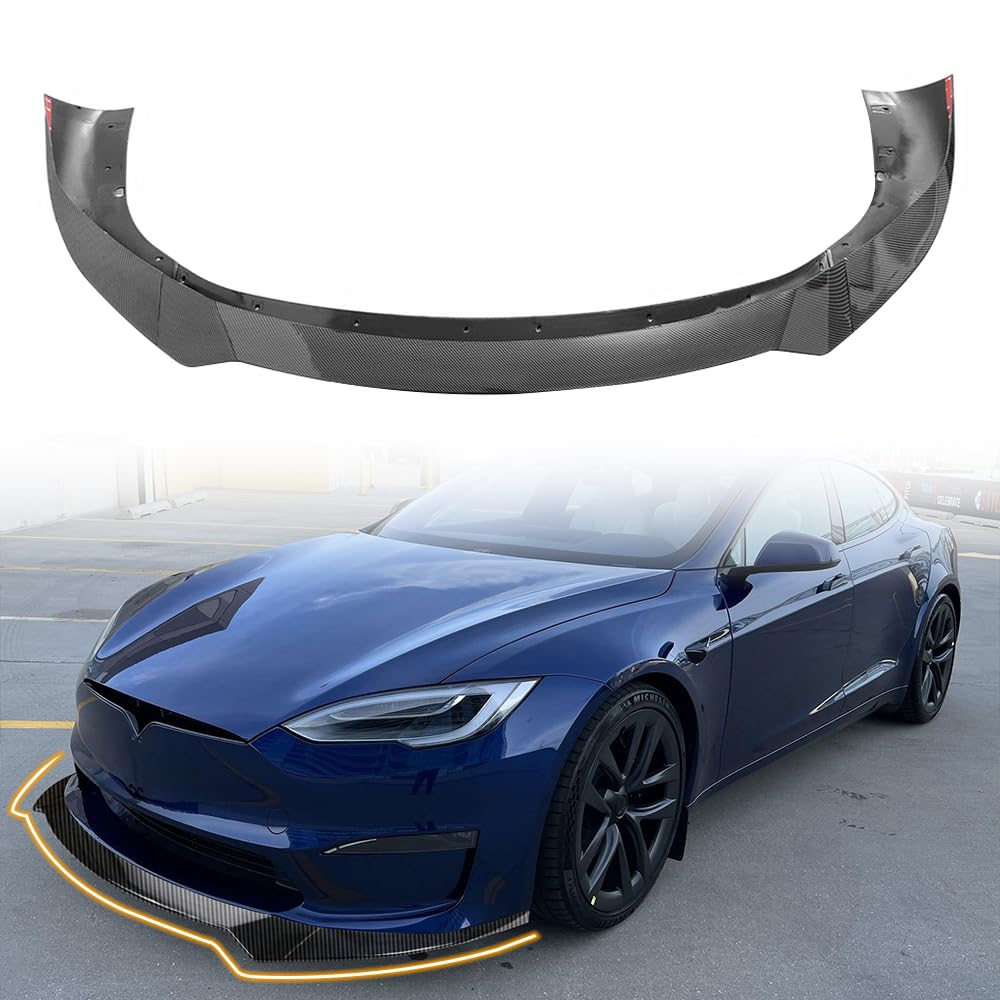 2021-2025 Tesla Model S - Front Bumper Lip Spoiler, Fits all 2021-2025 Tesla Model S, PP Black with Carbon Fiber Print Track Pack Style Add-on Front Splitter Air Dam Chin Protector, (3 Piece) -$77.98s