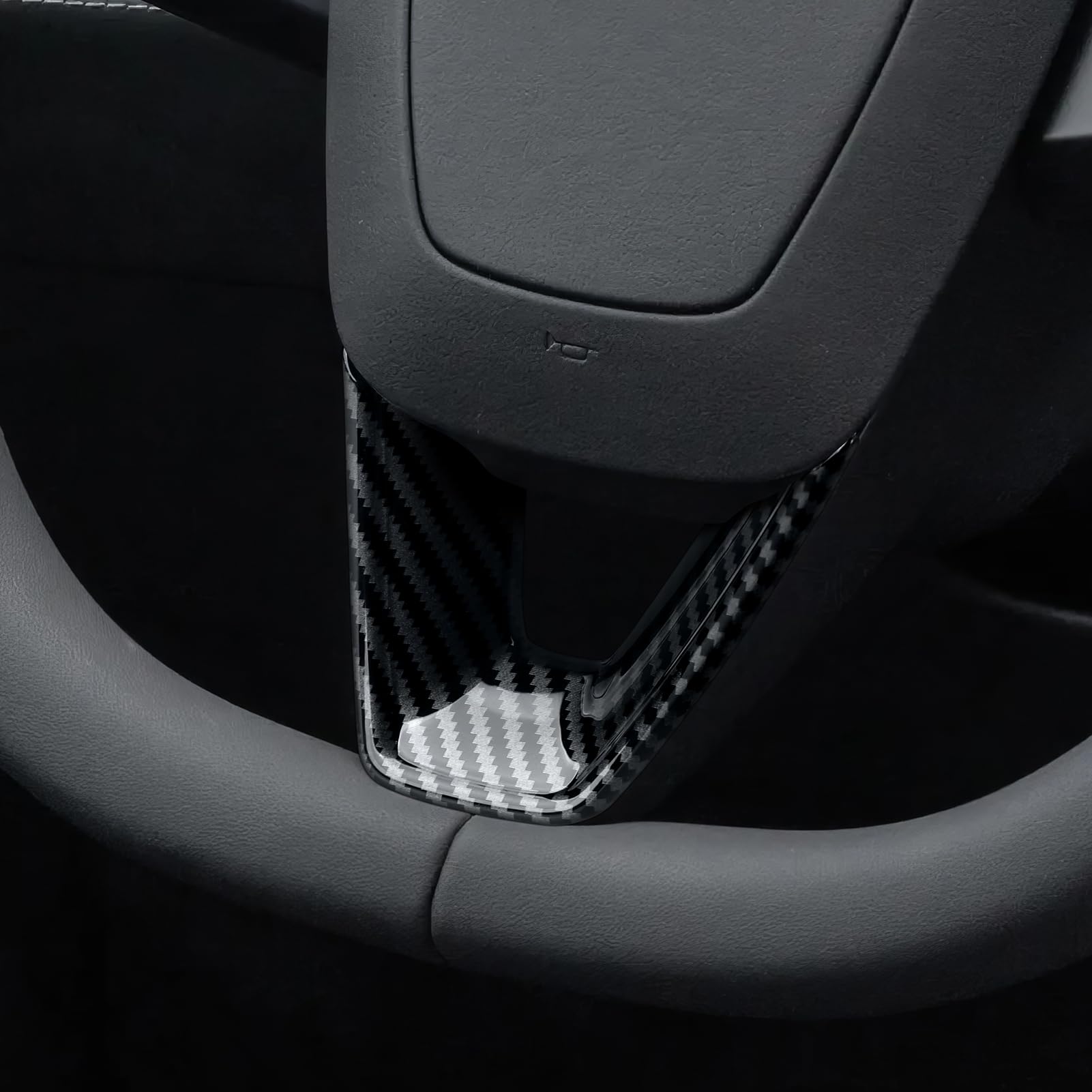 for Tesla Model 3 Highland 2024 2025 2026 Model Y Juniper 2025 2026 Accessories Interior Car Steering Wheel Trim Carbon Style ABS Decal Sticker (Style A)