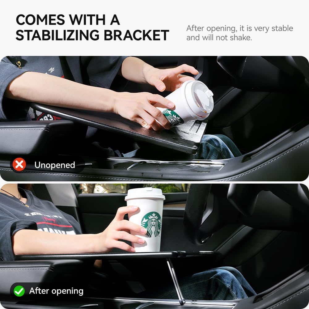 YONZEE Foldable Desk Food Tray (Carbon Edition) for Tesla Model Y Model 3 S X Y Juniper- Upgraded Table with Support Leg for Dining, in-Car Work, Travel and Outdoor (1 Pack)