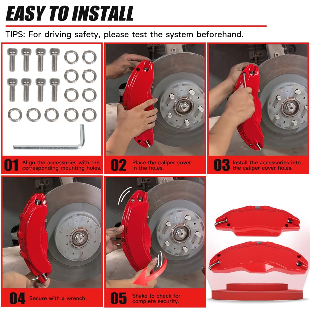 Brake Caliper Covers Compatible with Tesla Model Y Juniper 2025-2026, 19 20 inch Front and Rear Brake Wheel Hub Brake Caliper Covers 4 Pcs For Model Y Juniper Accessories Red