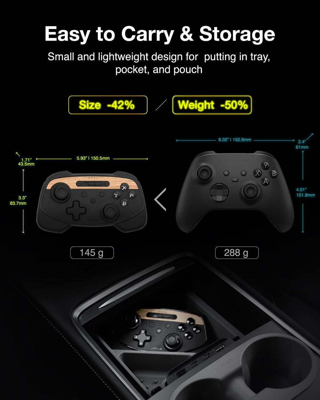 Jowua Multi-Device Wireless Controller Compatible for Tesla 2025 New Model Y Model 3/Y/S/X/cybertruck Compatible for Switch, one controller set, SPECIAL PROGRAMMED and DESIGN FOR TESLA WOOD [nintendo_switch,windows,ios,android]