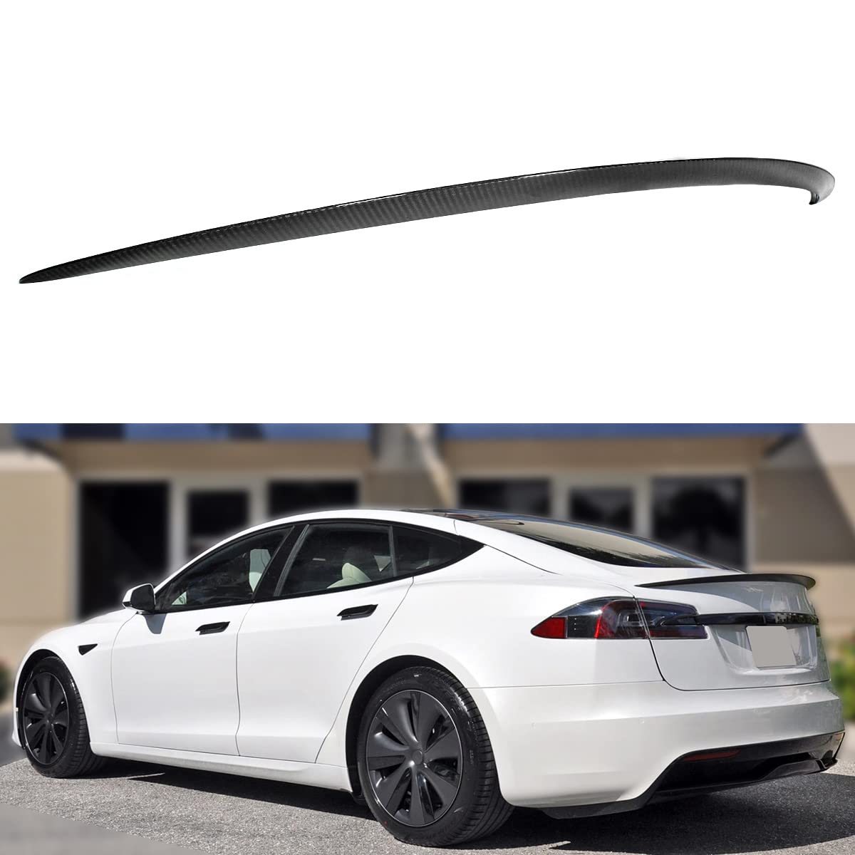 OE Plaid Style Real Carbon Fiber Trunk Spoiler Wing Compatible for 2021-2024 Tesla Model S All Models