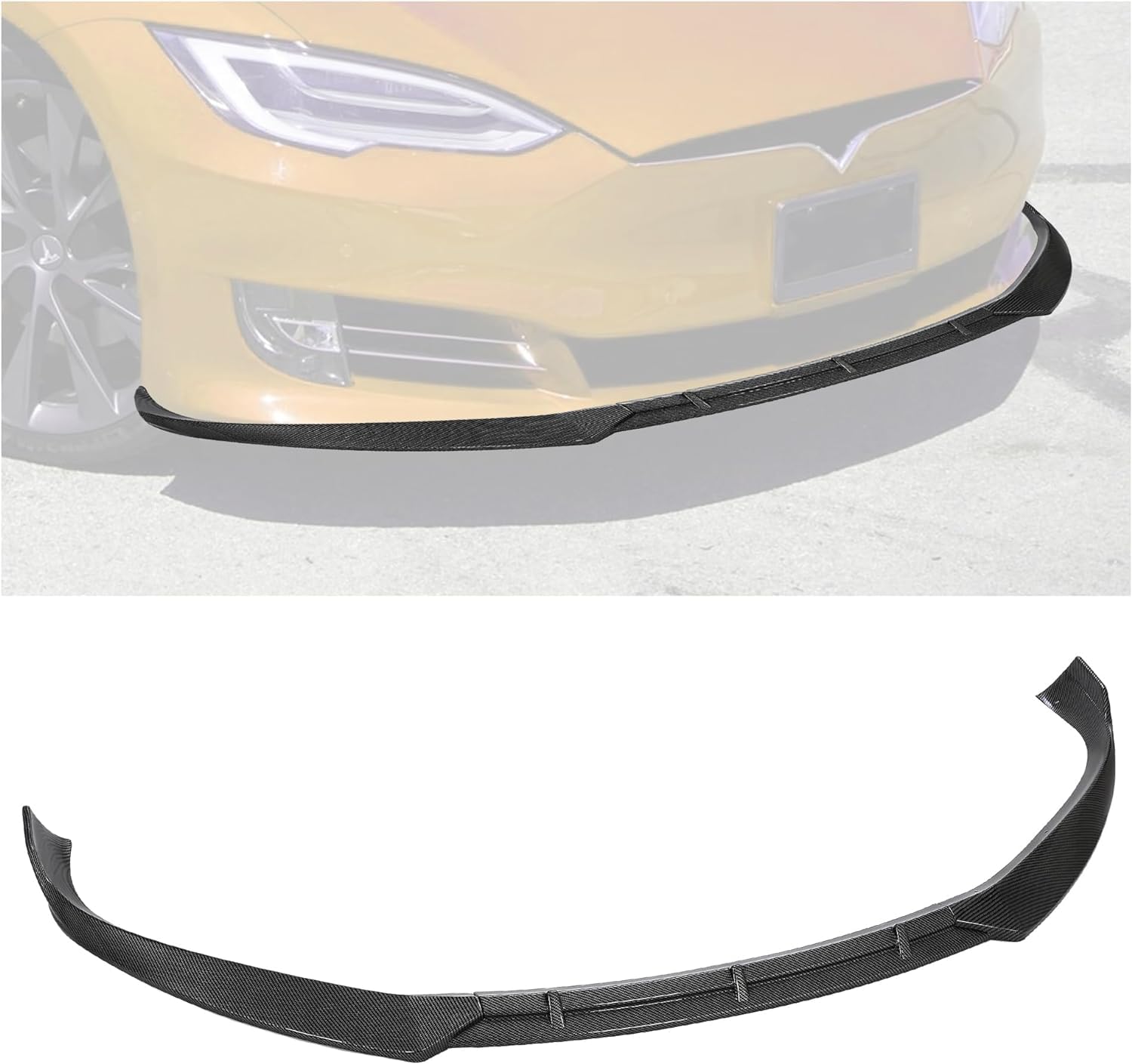 Carbon Fiber Style Front Lip Spoiler - FITS - 2016-2020 Tesla Model S - 3Pcs  Front Bumper Lip -FITS - 2016-2020 Tesla Model S 3Pcs - Carbon Fiber Style Front Lip Spoiler / Splitter / Air Dam / Body Kit / Trim  - $69.00