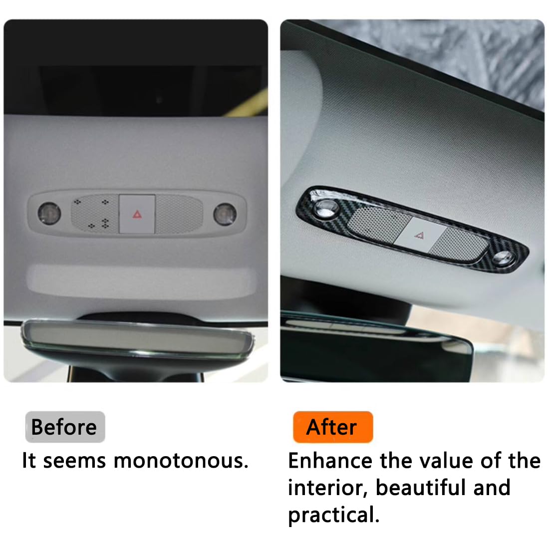 Melakee Reading Lights Trim Cover, Lights Panel Decorative Compatible with Tesla Model 3 Model Y, Reading Light Roof Frame Trim Cover Interior Light Cover Accessories, 2Pcs Carbon Fiber Pattern