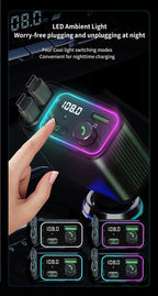 GXY KIT 3 in 1 Retractable Car Charger Adapter & FM Transmitter Bluetooth Mp3 Player- Max 65W + 18W with 2 PD Fast Charging,2 Retractable Cables & USB-A Music Playback for iPhone,iPad,Samsung,Pixel