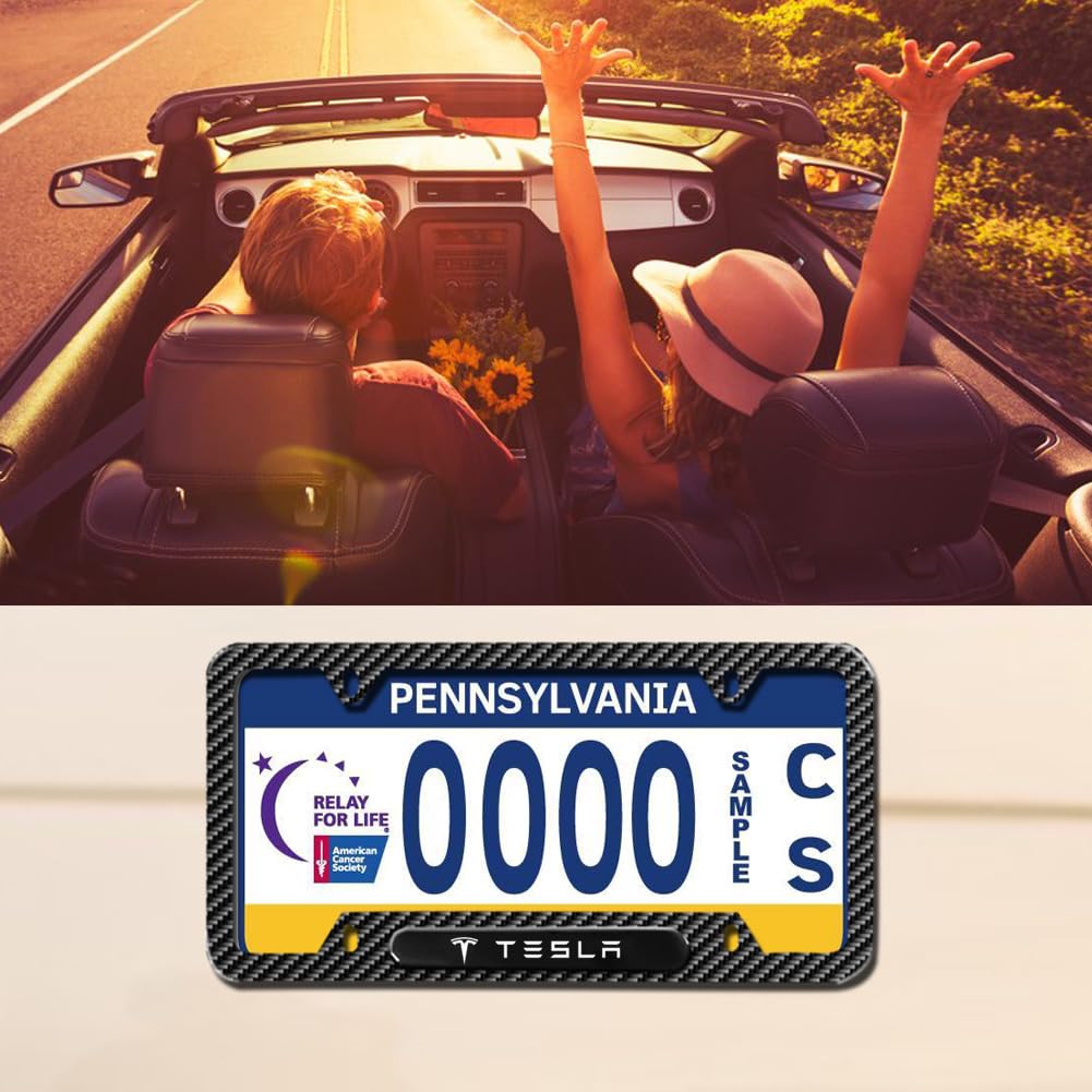 Carbon Fiber License Plate Frames for Tesla Model 3,Model Y,Model X,Model S, 2 Piece Weather Resistant Aluminum Alloy Black License Plate Holder with Screw Caps Cover