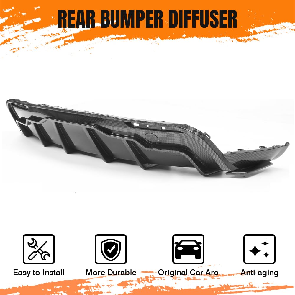 MODILOVER Rear Bumper Diffuser Lip Kit for Tesla Model Y 2020-2024, Carbon-Print PP Lower Valance Splitter