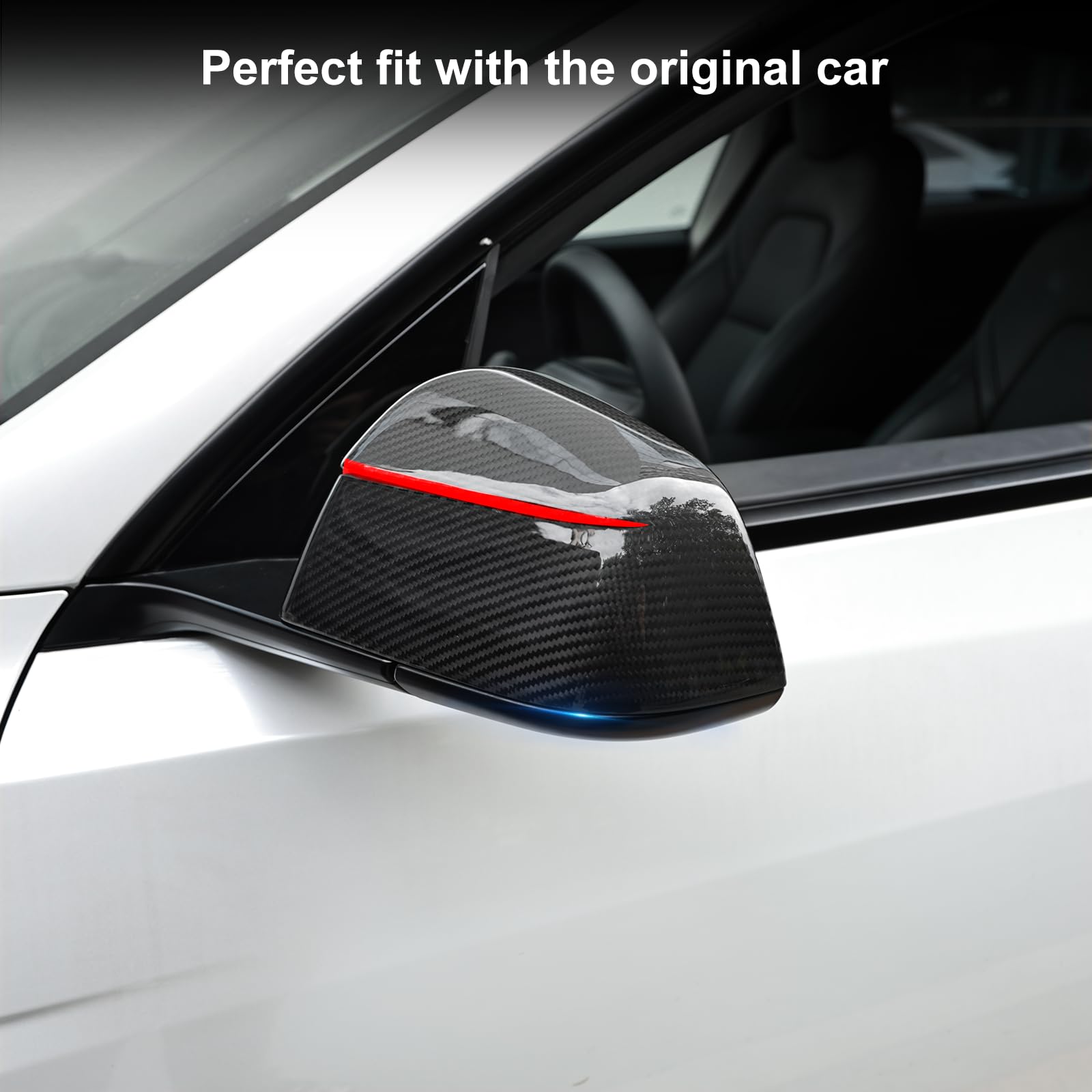 2PCS Side Mirror Covers for Juniper Real Carbon Fiber Redline Performance Style Side Mirror Caps for Model Y Juniper 2025.03+ (Glossy Black)