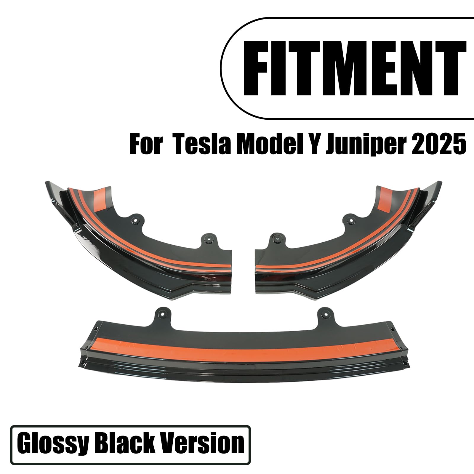 PFRREOR 3-Piece Front Lip Spoiler Kit for Tesla Model Y Juniper 2025, Gloss Black Lower Bumper Splitter